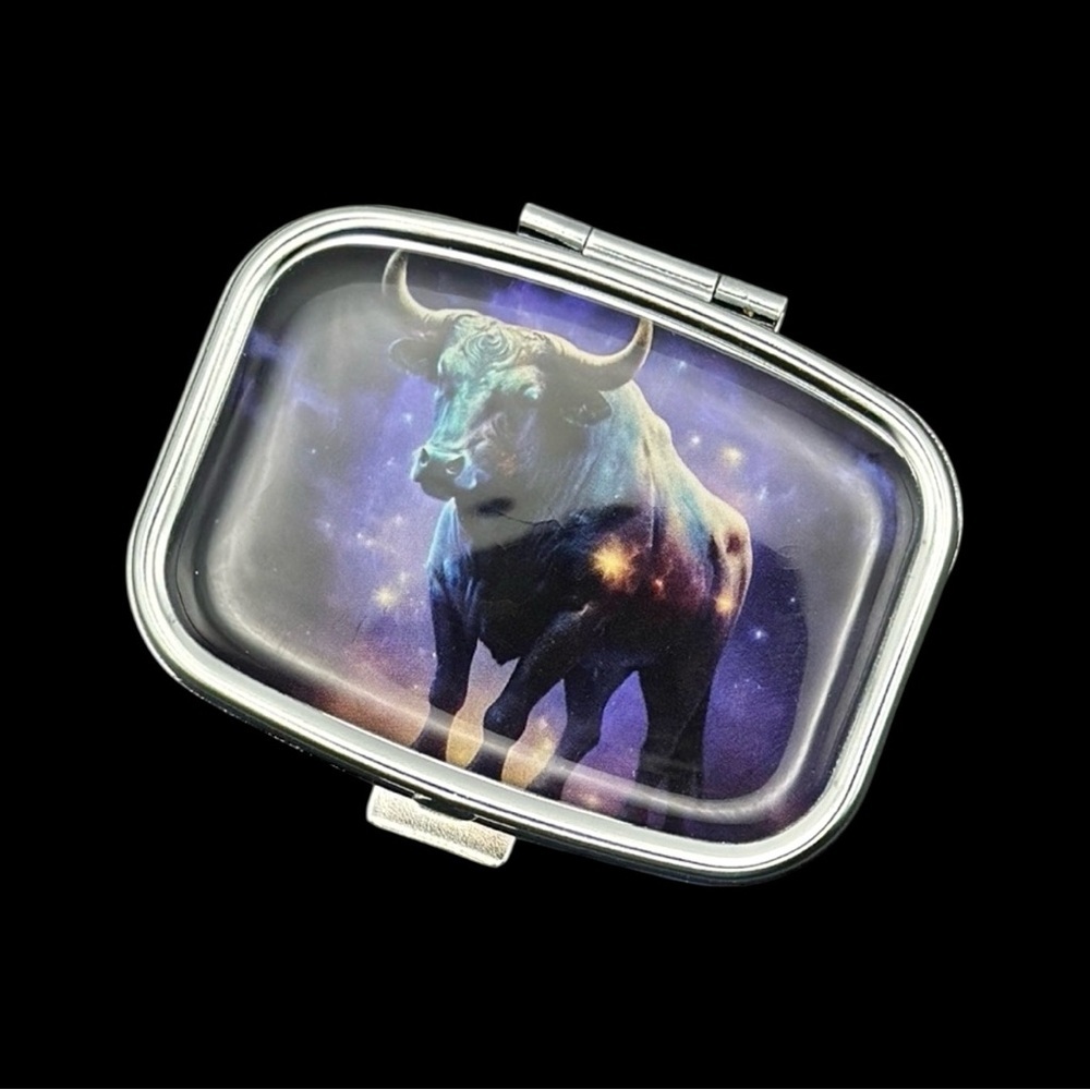 PRICE IS FIRM - Taurus Zodiac Multi-Use Mirrored Pill Box Container